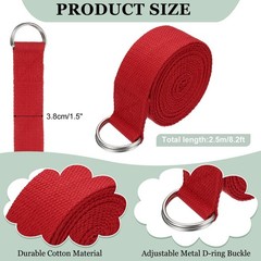 Yoga Strap with Adjustable Metal D Ring Buckle, 8.2ft & Red