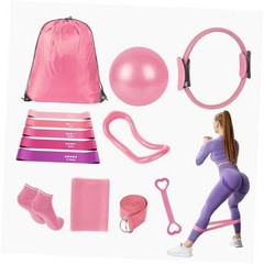 13 Pcs Pilates Essentials Kit for Women, Home Workout Equipment Set with Pink