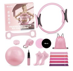 Pilates Kit for Women, 14-Piece Set, Pink, 14″ Ring, Ball, Bands