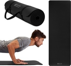 GAIAM Extra Thick 10MM Yoga Black Fitness Mat Non-Slip New W/ Carry strap