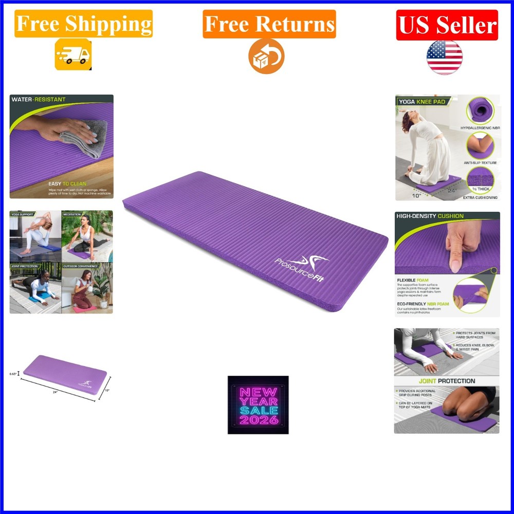 Purple 15mm Thick Yoga Knee & Elbow Pad, NBR Foam, Non-Slip, Travel Friendly