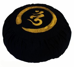 Meditation Cushion Zafu Pillow Buckwheat Fill “Calligraphy Om in Zen Circle “