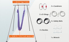 Lojok 6.6 FT~9.6 FT Adjustable Height Yoga Stand with 18 FT Aerial Silk (Purple)