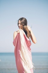Bazaar Anatolia Turkish Beach Towel 100% Cotton 71×39″, Fuchsia Herringbone