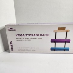 Crane Fitness Yoga Storage Rack – Wall Mounted Metal & Wood Mat Organizer – NIB