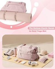Small Gym Bag with Yoga Mat Holder, Wet Pocket and a Separate Pouch, Small Pink