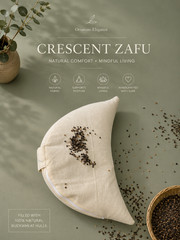 Buckwheat Hull Meditation Cushion Set Round Crescent Zafu 100% Cotton