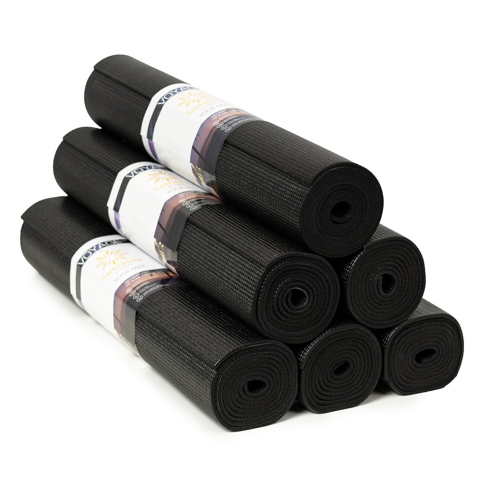 Voyage 5mm Studio Yoga Mats, 6 Pack, 72x24in Black