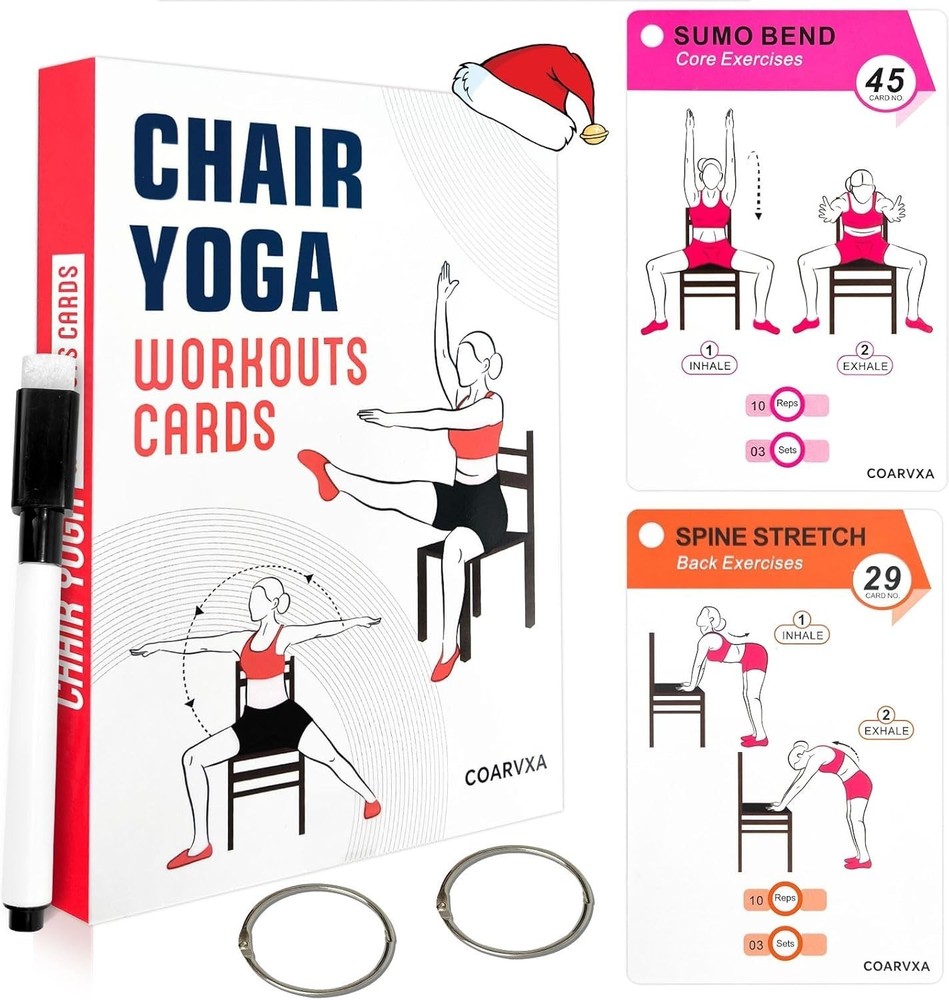 Chair Yoga Workouts Women-58 Exercise Cards W/ Chair Yoga，ncludes 4-Week