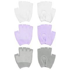 3Pairs Yoga Gloves, Non Slip Fingerless Pilates Gloves, Grey/White/Purple
