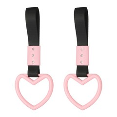 2Pcs, Heart Shaped Car Handle Straps Pink (Black Strap)