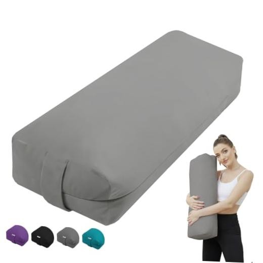 Rectangular Yoga Bolster Pillow, Meditation Pillow for Yin & 27IN /68CM Gray