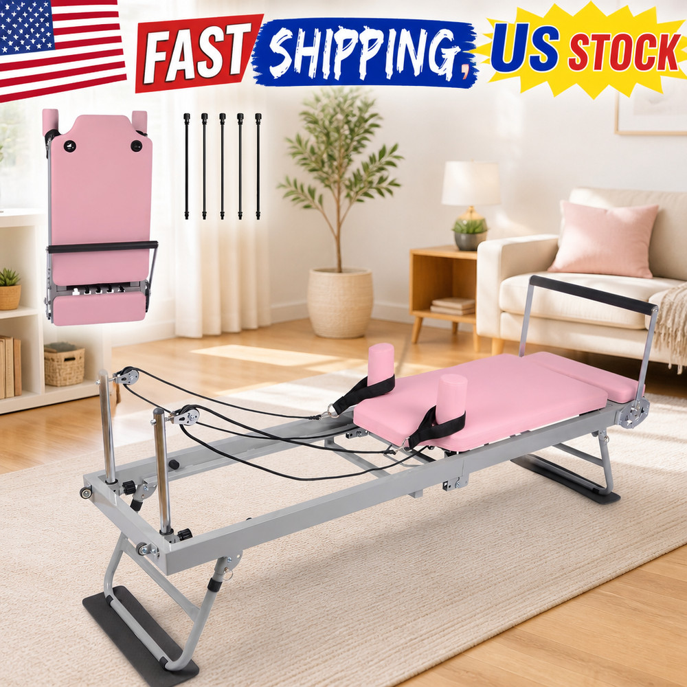 Pilates Reformer Machine, Foldable Pilates Equipment with Adjustable Resistance