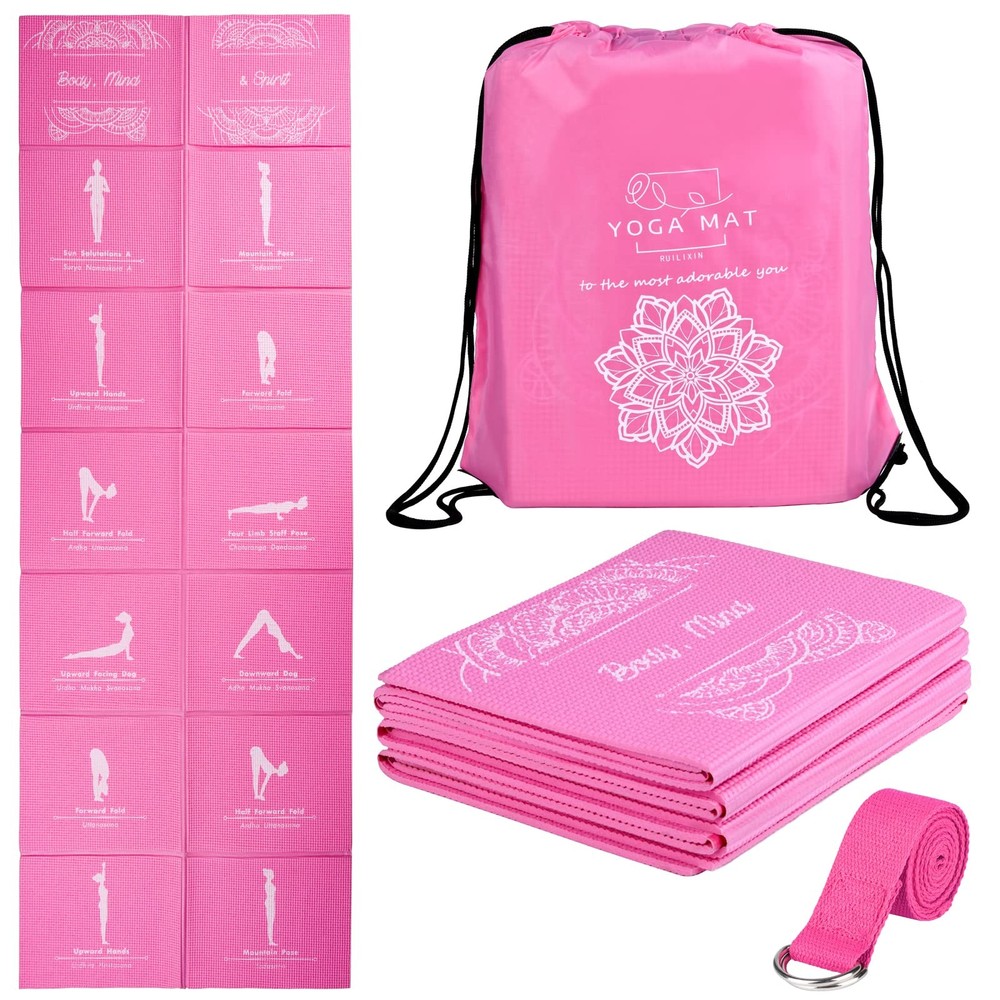 Foldable Yoga Mat for Women, Non Slip Exercise Mat for Home Gym, 5mm Travel Y…
