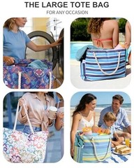 Beach Bag for Women, Large Waterproof Sandproof Beach Tote with Zipper Pink2