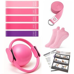 YXILEE Pilates Ring Circle Set – Workout at Home Equipment Women Pink