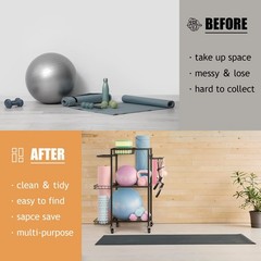 LIANTRAL Yoga Mat Storage Rack – Metal Gym Organizer for Yoga Mats, Foam Roll…