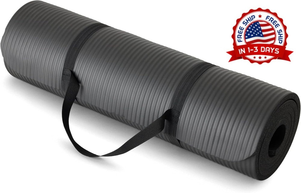 Esterilla de yoga extra gruesa de 1/2 pulgada con correa de transporte (Negra)