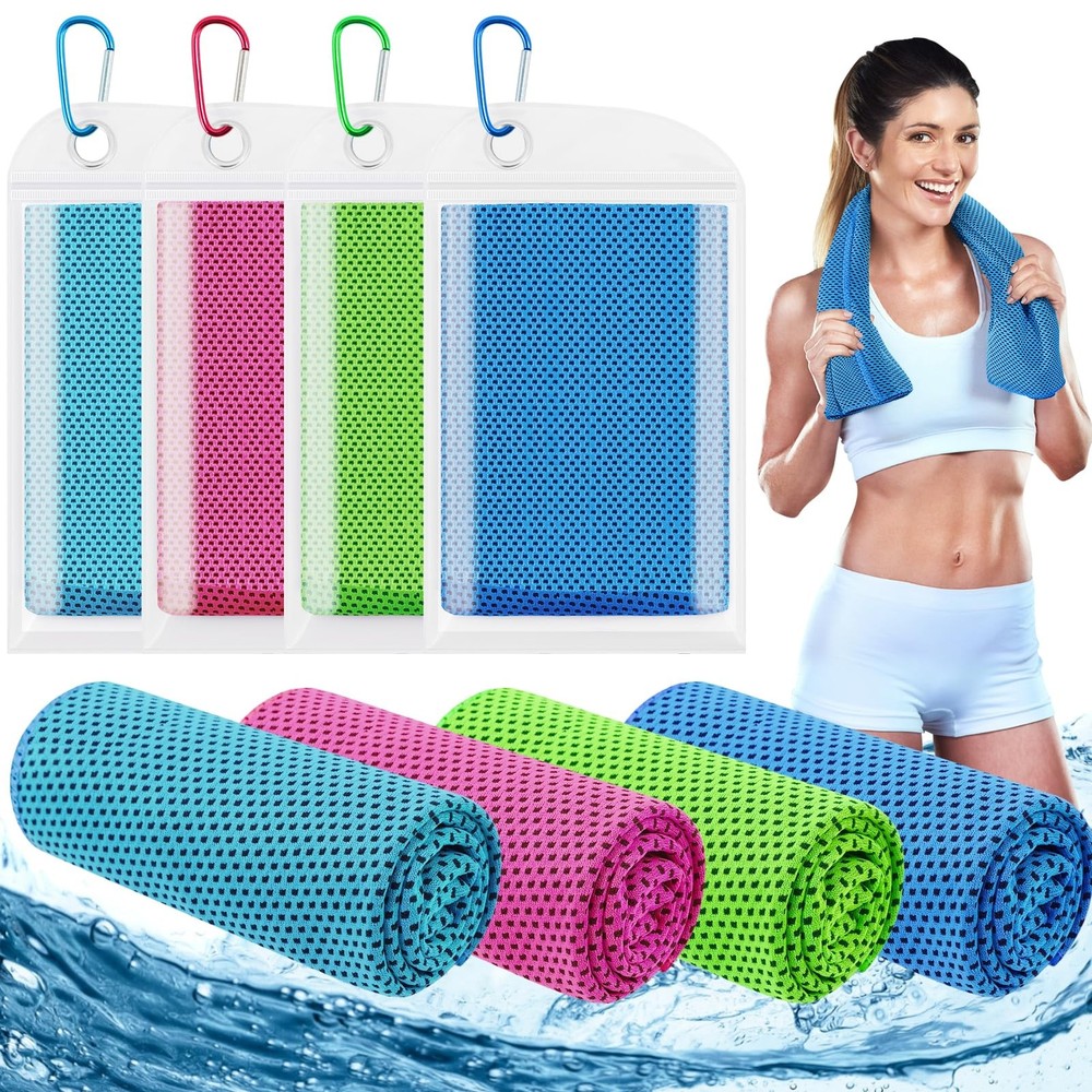 Leuceiy 4 Pack Cooling 40″L x 12″W, Light Blue/Dark Blue/Rose Red/Green