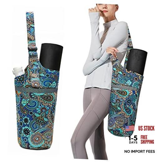 Yoga Mat Bag for Women with Large Size Pocket and Zipper Blue-Canvas