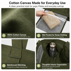 Yoga Mat Bag for Women, Cotton Canvas Tote with Wet/Dry Pocket, Bottle Holder…