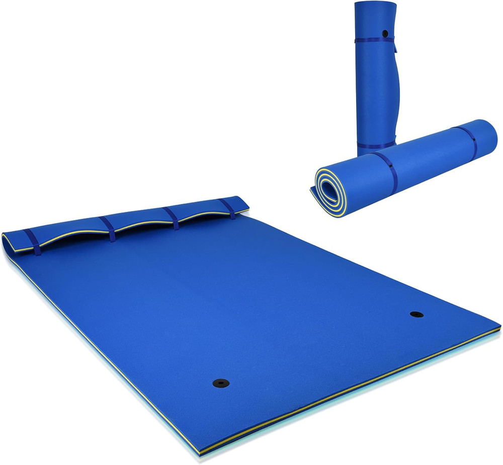 Floating Water Pad, 9/18 FT X 6 FT Water Foam Mat with Rolling Pillow, 3-Layer F