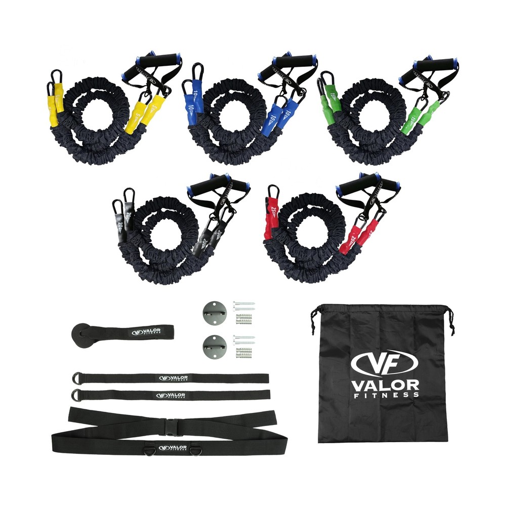 Valor Fitness Resistance Bands – 5lb to 25lbs – Carabiners Attached & 2 Bands…