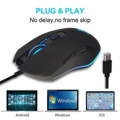 USB-C Wired Gaming Mouse 7-Color RGB 2400 DPI for Type-C Devices Black