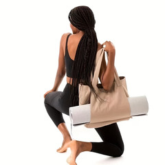 Canvas Yoga Tote Bag with Exterior Sleeve for Yoga Mat; 8 Colors to Choose from