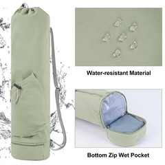 Yoga Mat Bag with Water Bottle Pocket and Bottom Wet Pocket, Exercise Yoga Ma…