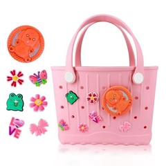 Small Rubber Tote Bag Waterproof Rubber Beach Bag with Charms Lightweight Pink