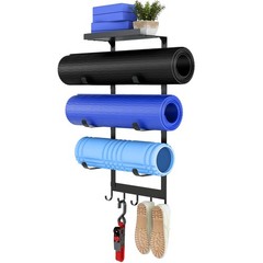 Yoga Mat Holder Wall Mount, Black Yoga Mats Storage Rack, Home Gym Storage wi…