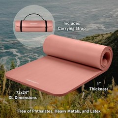 Solana Yoga Mat 1″ Thick w/Nylon Strap Durable Non Slip Exercise Mat Indoor US