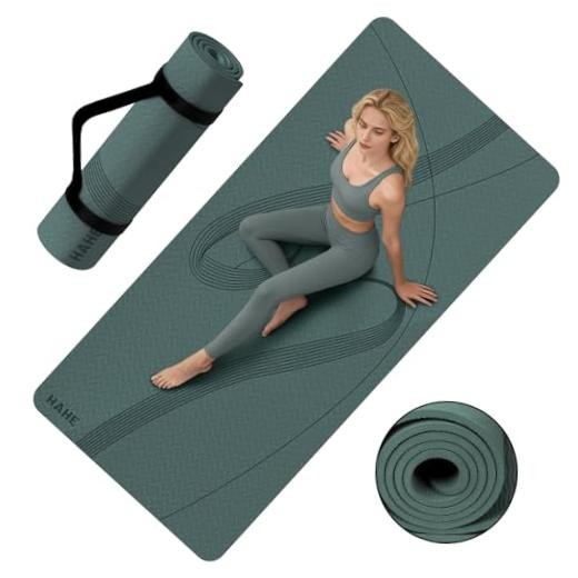 Yoga Mat High Density Exercise Mat, 76″x32″x0.27″Thick Wide & Large Olive Green