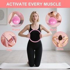 LENGAMPLAY Pilates Ring Set with Resistance Bands– Anti-Slip Magic Pink