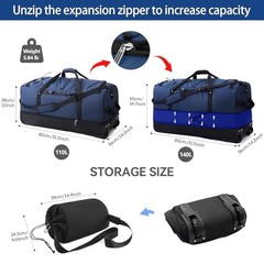 110L Expandable to 140L 32” Foldable Oxford Soft-Sided Rolling Duffle Navy Blue