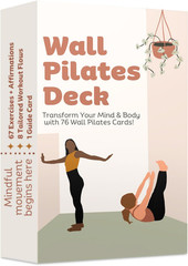 Wall Pilates Workout Cards Women 76 Large Hand-Drawn Exercises Step-By-Step Home