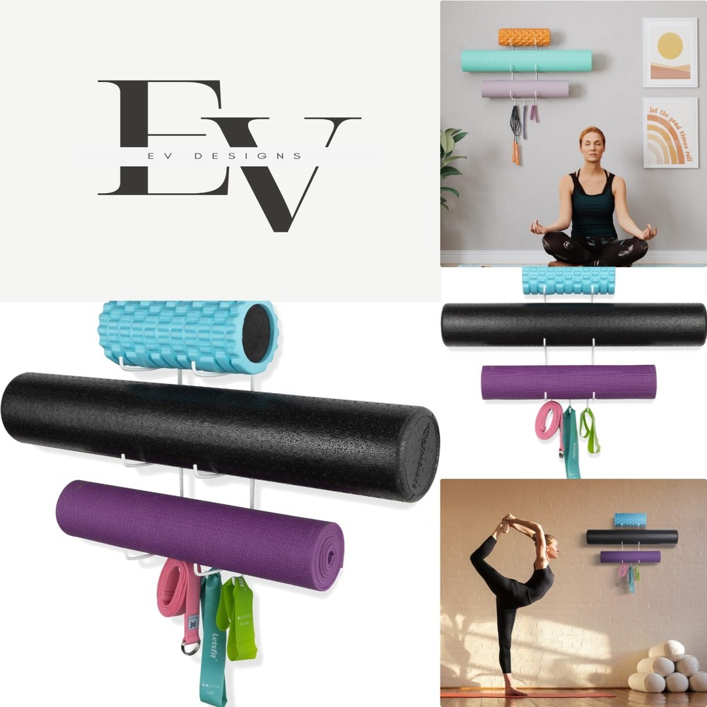Space-Saving Metal Yoga Mat Holder with Hooks for Stylish Home Gym Organization
