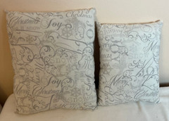 Set 2 Merry Christmas Throw Pillows Red Moose 9″x11″ & 13 x 11″ ,small spot on 1