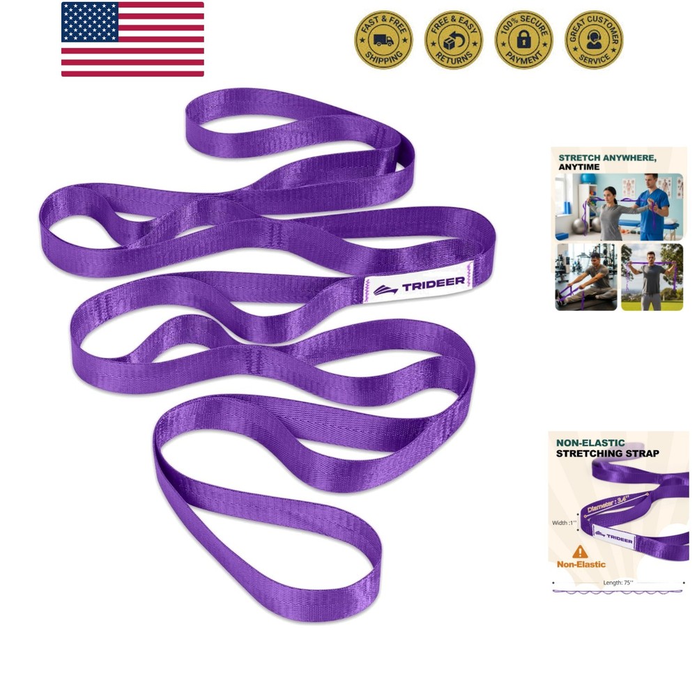 Non-Elastic Stretching Strap with Loops for Physical Therapy & Rehab, Knee Hi…