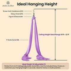 Aerial Silks Starter Kit – Durable 9 Yards of Aerial Yoga Hammock with Hardware