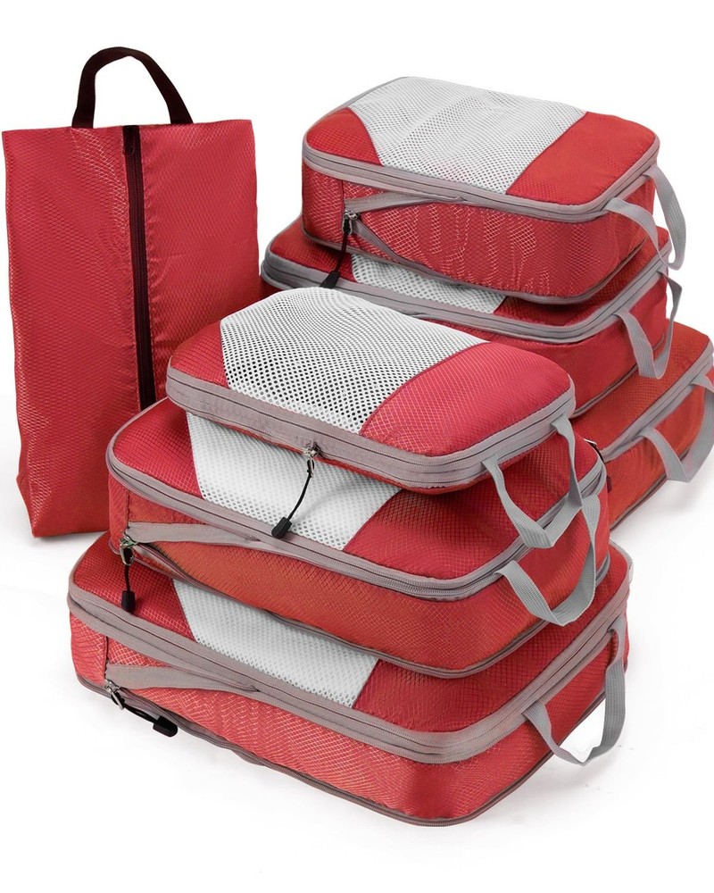 Meowoo 7 Set Compression Packing Cubes for Travel, Durable Ripstop Mesh Suitc…