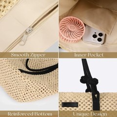 Straw Bags For Women, Crochet Beach Bag Large Woven Shoulder Purse Beige – Tote