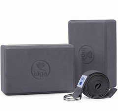 IUGA Yoga Block 2 Pack with Strap, High Density Blocks Gray