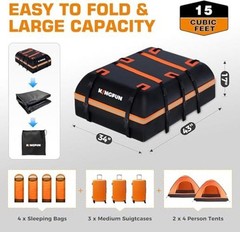 Car Rooftop Cargo Carrier Bag, Waterproof Car Roof Luggage 15 Cubic Feet