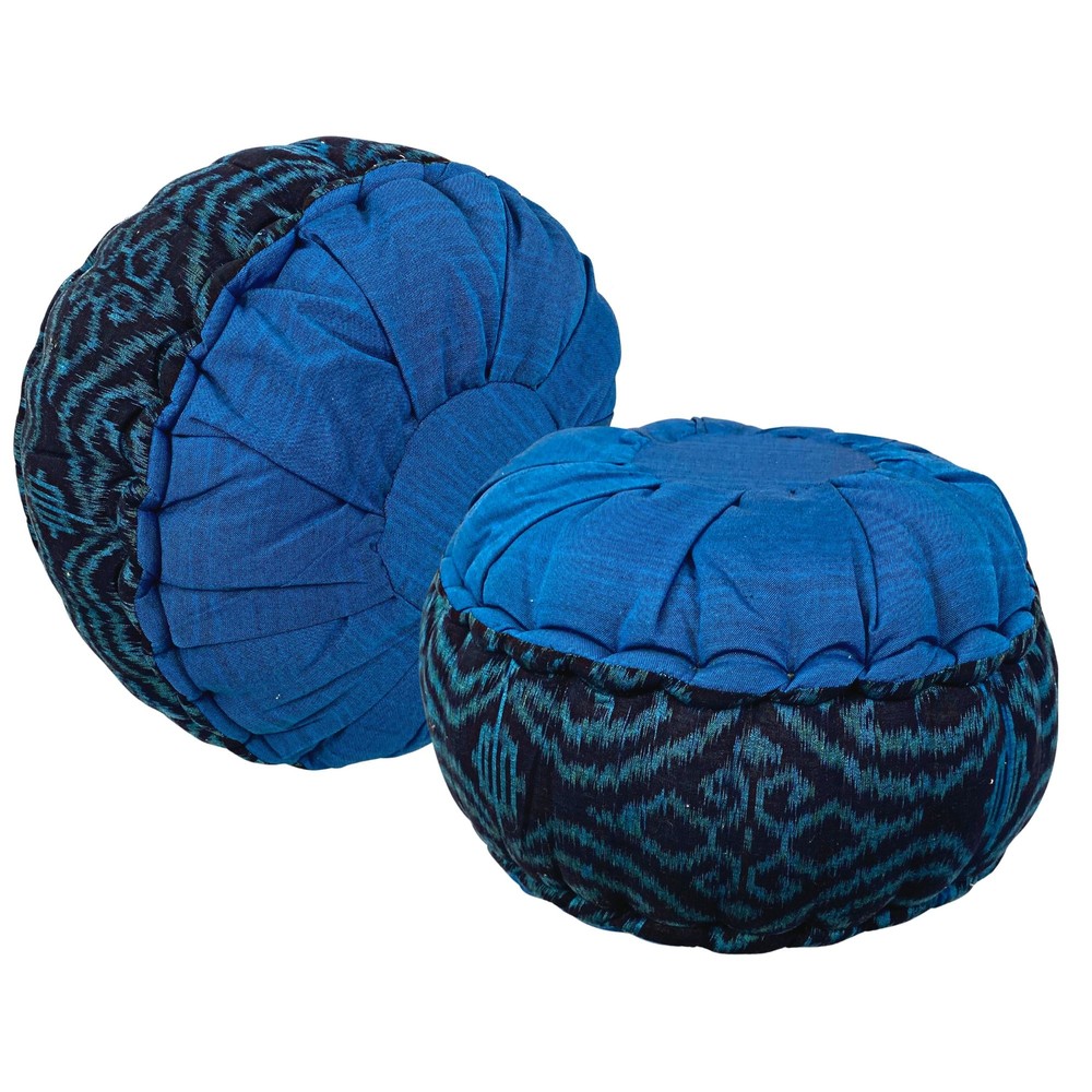 Yoga Meditation Throw Pillow Cushion Zafu Floor Hand loomed teal Ikat kapok fill