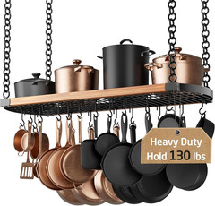 48 Inch Large Hanging Pot Rack Ceiling Mount with 130Lb High-Capacity, Ceiling P