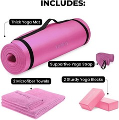 Thick Yoga Mat Kit for Home Workouts 1/2 Inch Thick Yoga Mat 72×24 inches PINK