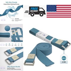 Durable Cotton Yoga Strap 2.5m Adjustable Blue Belt for Stretching Workouts