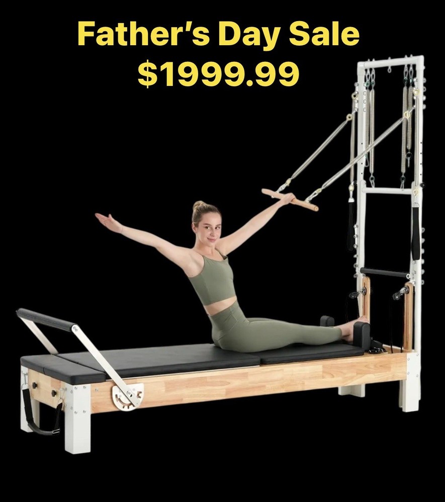 Pilates Reformer, Wooden Reformer Pilates Machine with Tower & Mat
